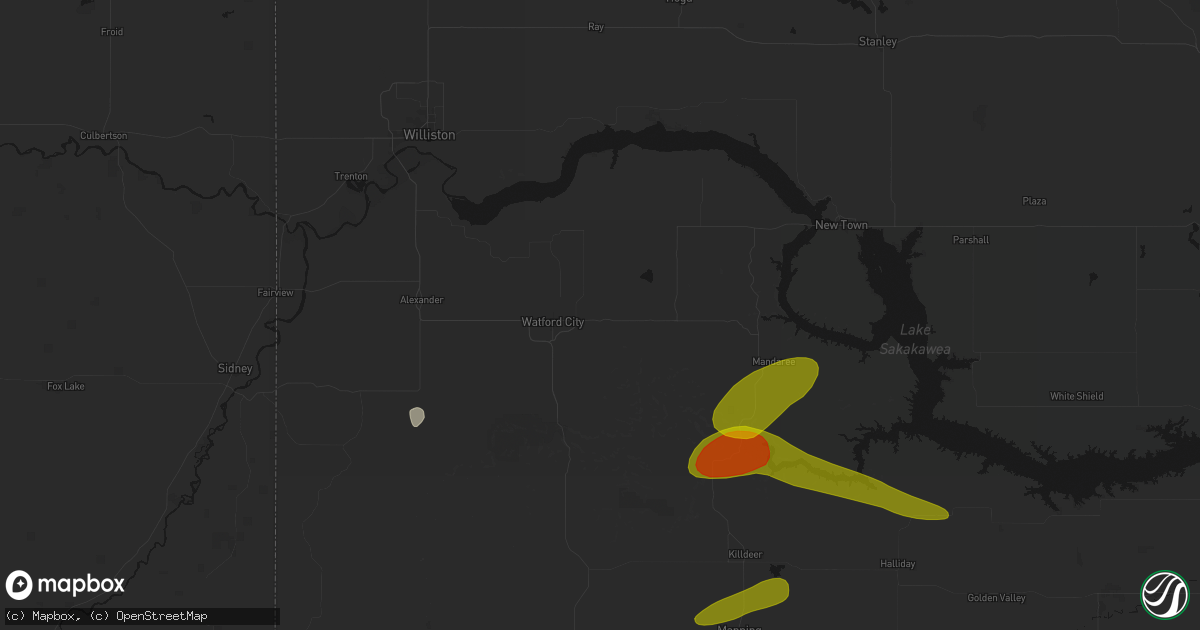 Hail map in Watford City, ND on July 5, 2026