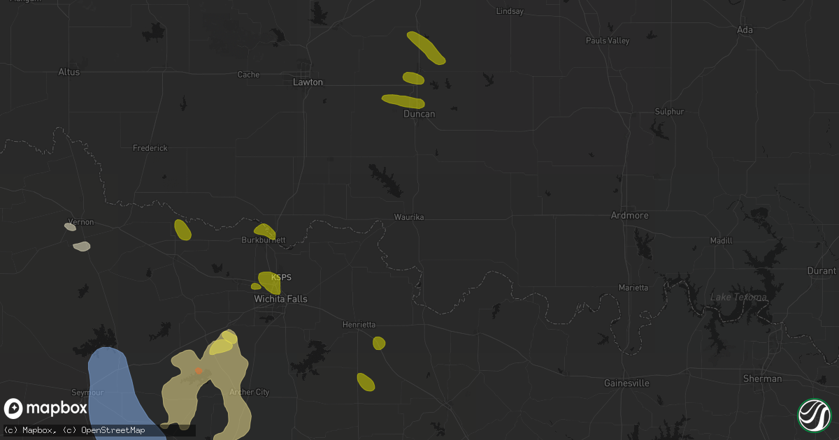 Hail map in Waurika, OK on July 5, 2026