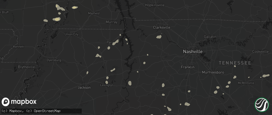 Hail map in Waverly, TN on July 5, 2026