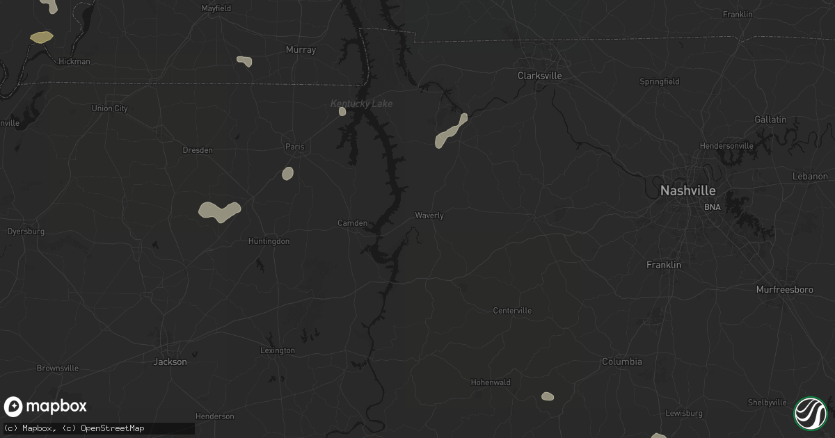 Hail map in Waverly, TN on July 5, 2026