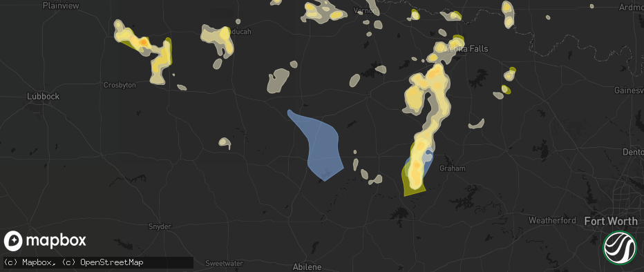 Hail map in Weinert, TX on July 5, 2026