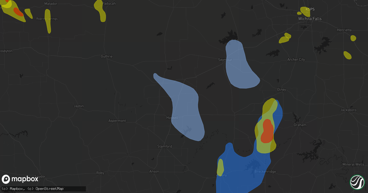 Hail map in Weinert, TX on July 5, 2026