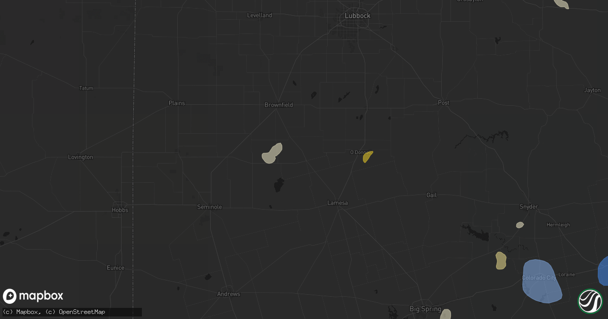 Hail map in Welch, TX on July 5, 2026