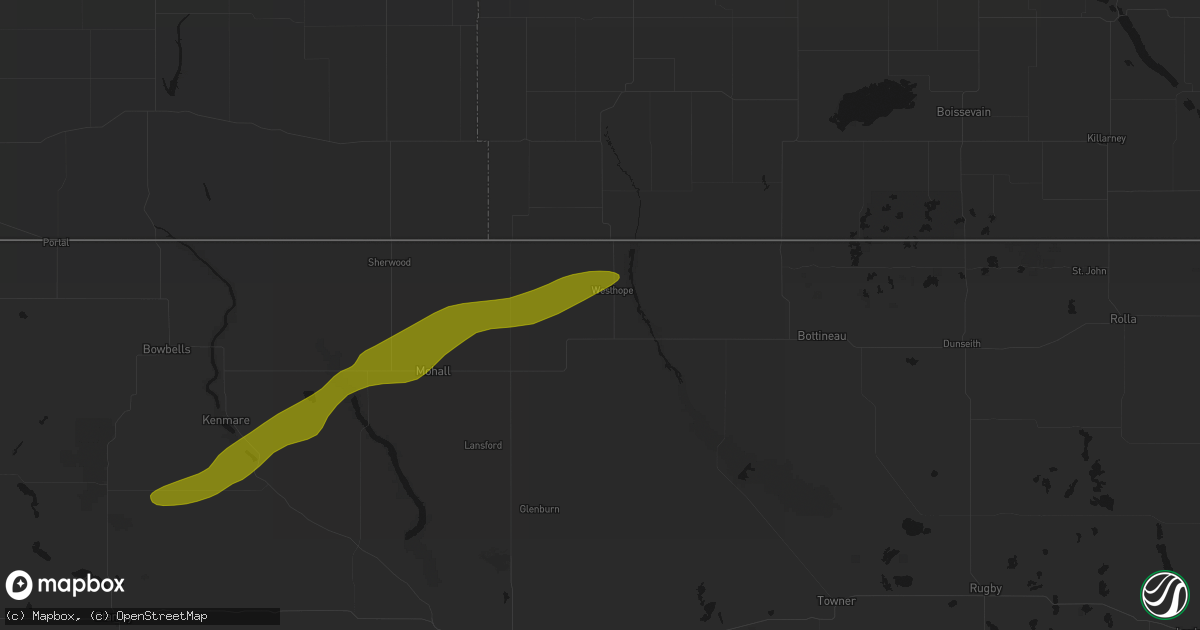 Hail map in Westhope, ND on July 5, 2026