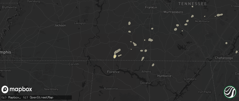 Hail map in Westpoint, TN on July 5, 2026
