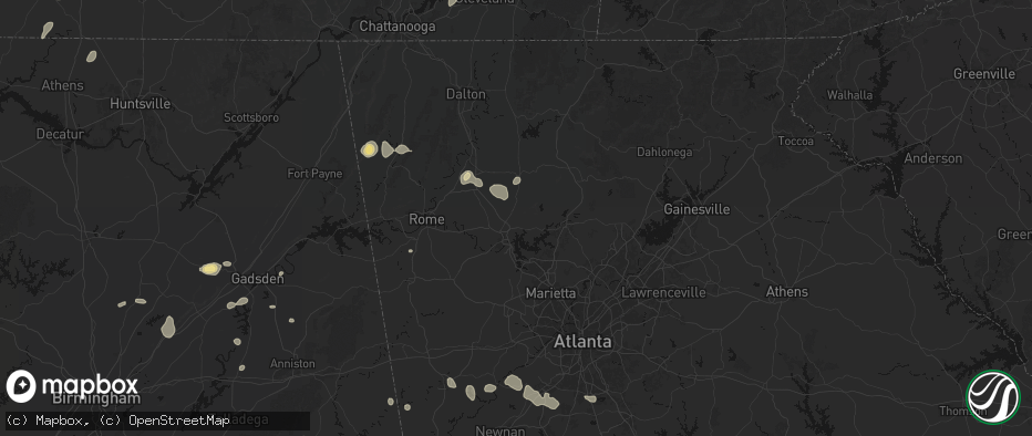 Hail map in White, GA on July 5, 2026