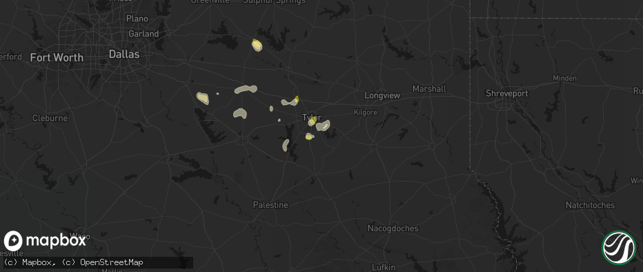 Hail map in Whitehouse, TX on July 5, 2026