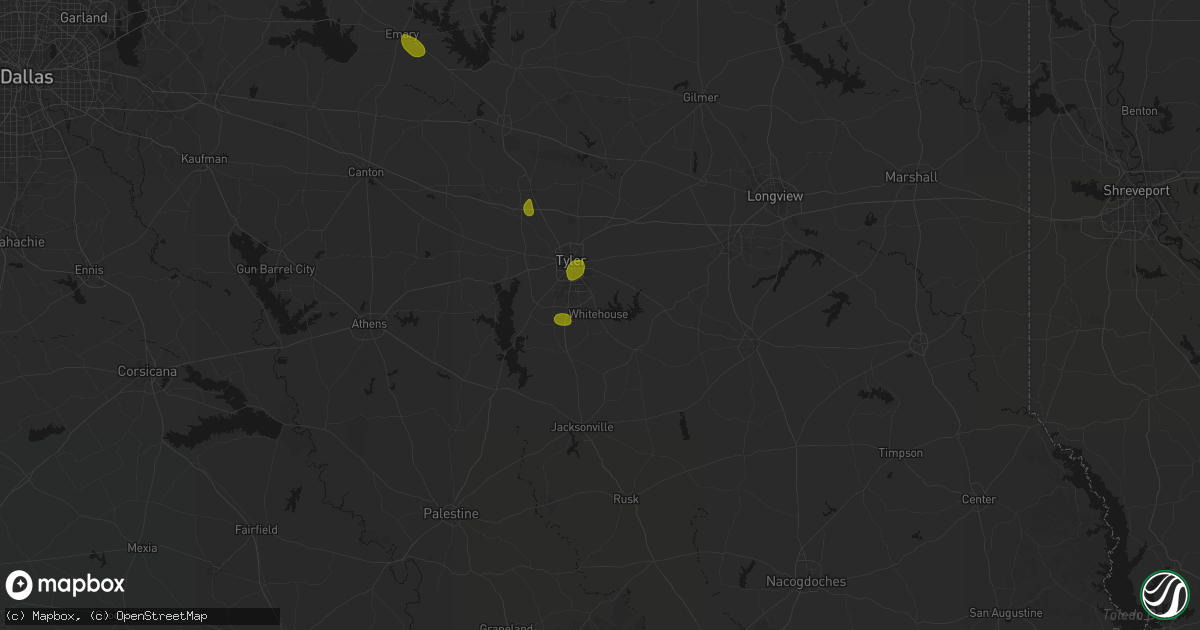 Hail map in Whitehouse, TX on July 5, 2026