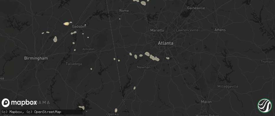 Hail map in Whitesburg, GA on July 5, 2026