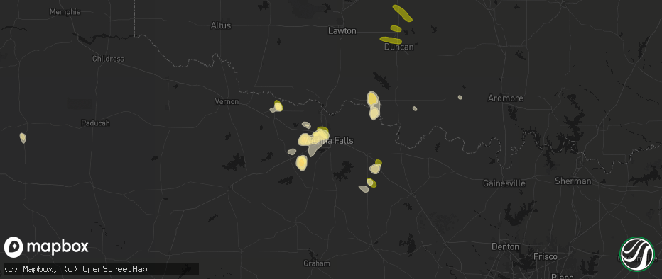 Hail map in Wichita Falls, TX on July 5, 2026