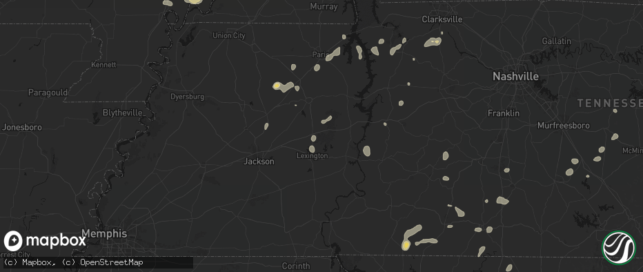 Hail map in Wildersville, TN on July 5, 2026