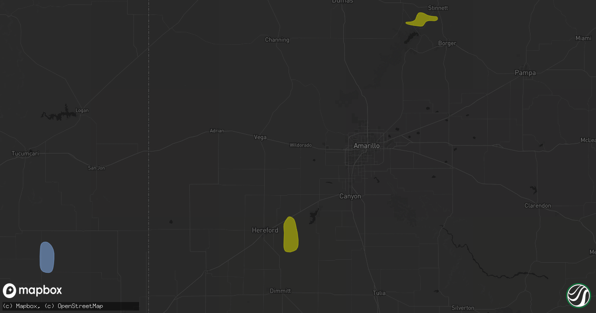 Hail map in Wildorado, TX on July 5, 2026