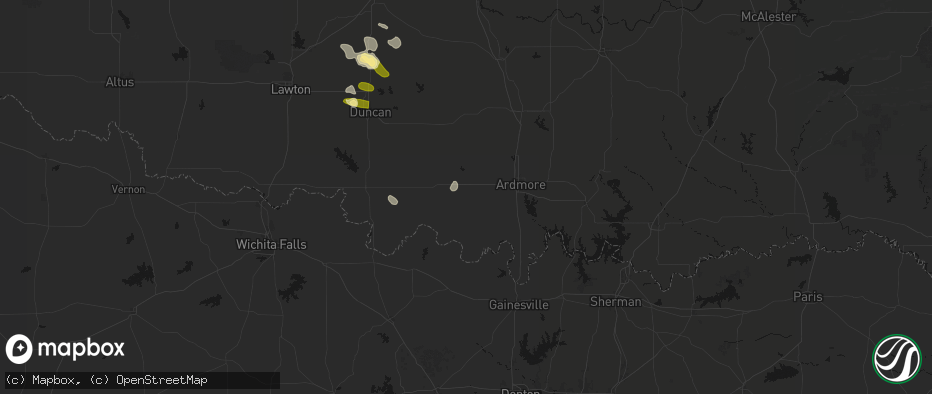 Hail map in Wilson, OK on July 5, 2026