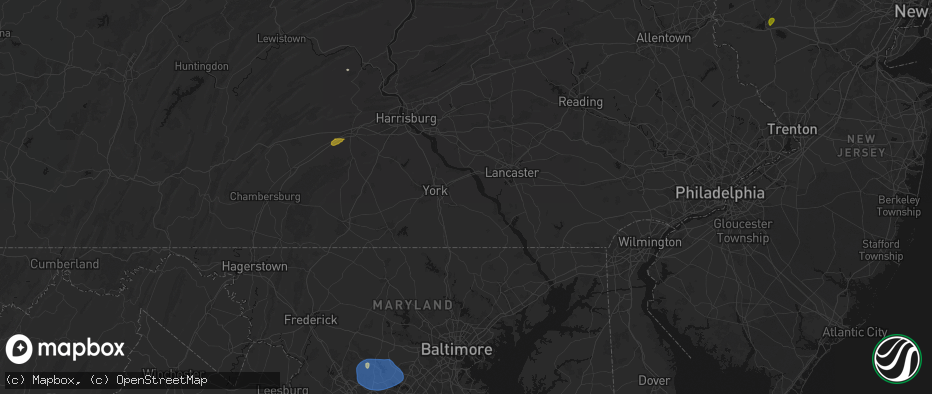 Hail map in Windsor, PA on July 5, 2026