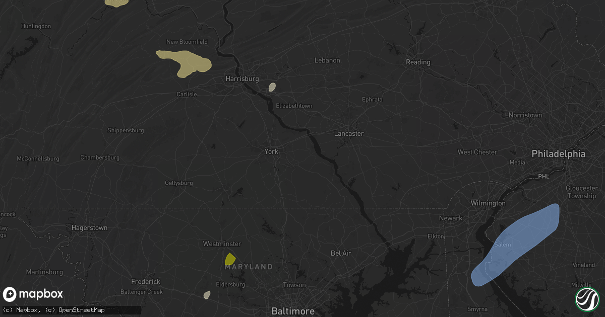 Hail map in Windsor, PA on July 5, 2026