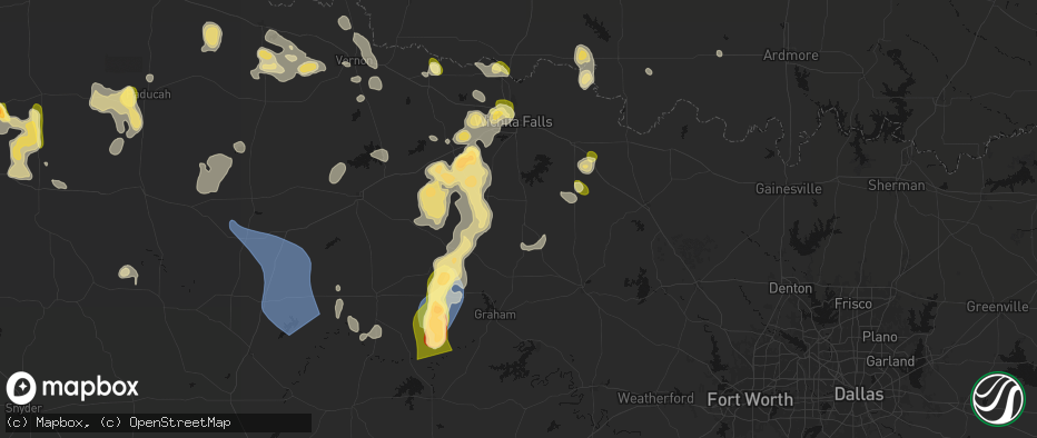 Hail map in Windthorst, TX on July 5, 2026