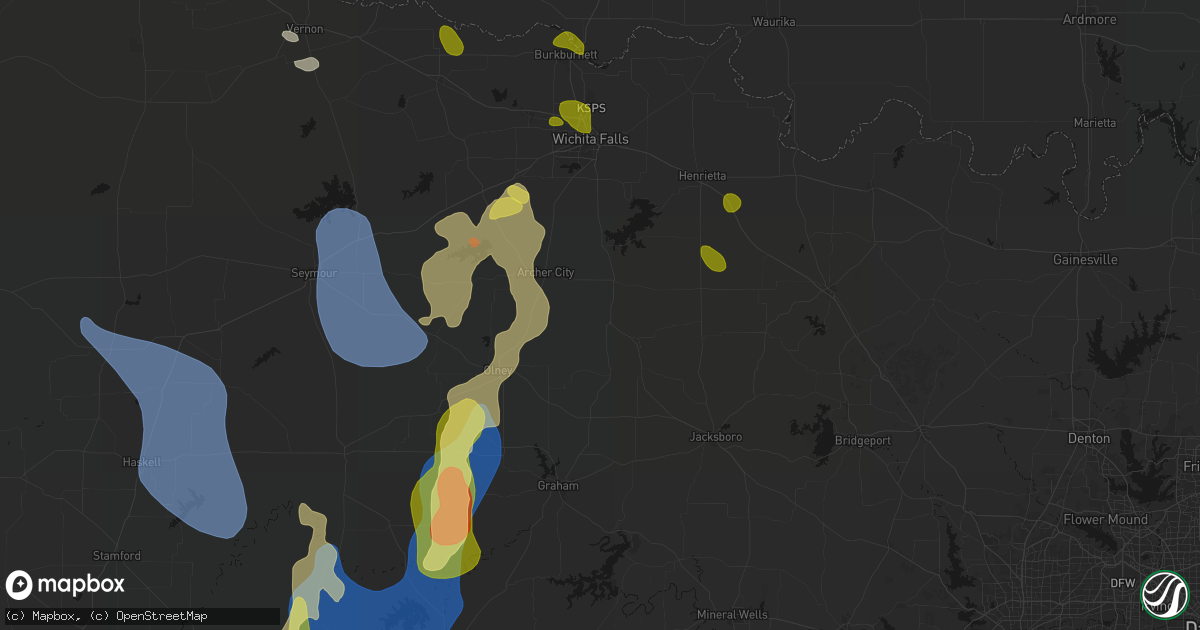 Hail map in Windthorst, TX on July 5, 2026