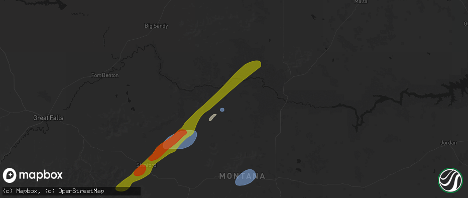 Hail map in Winifred, MT on July 5, 2026