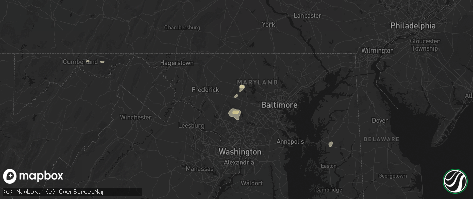 Hail map in Woodbine, MD on July 5, 2026