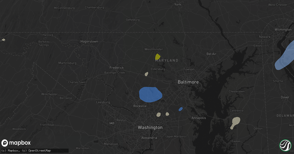 Hail map in Woodbine, MD on July 5, 2026