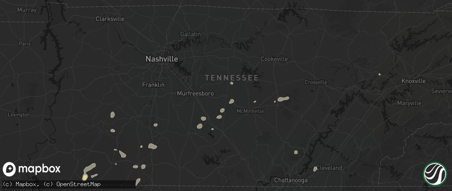 Hail map in Woodbury, TN on July 5, 2026