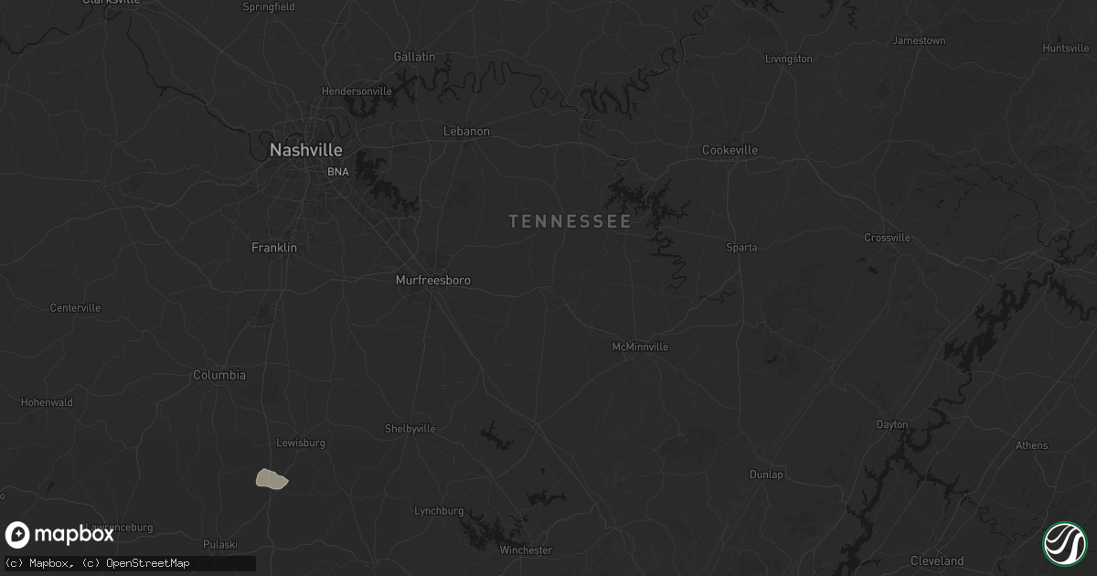 Hail map in Woodbury, TN on July 5, 2026