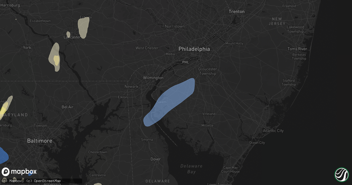 Hail map in Woodstown, NJ on July 5, 2026