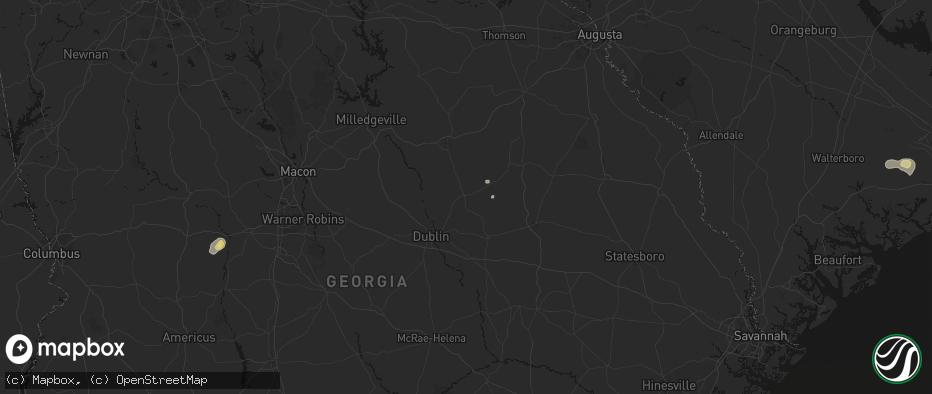 Hail map in Wrightsville, GA on July 5, 2026