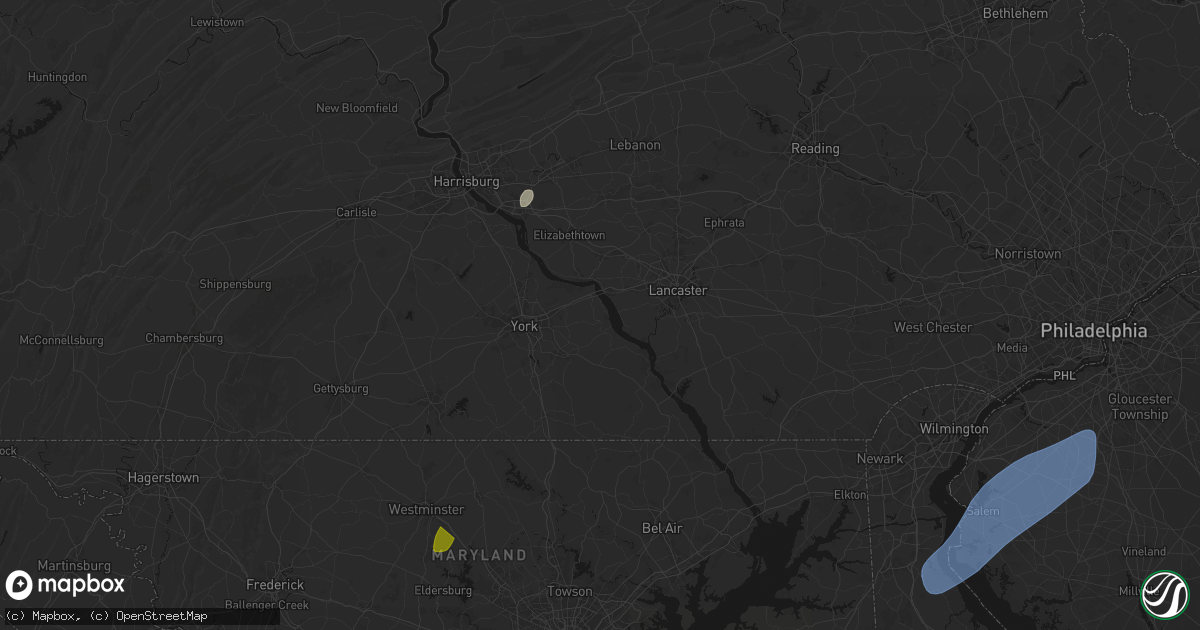 Hail map in Wrightsville, PA on July 5, 2026