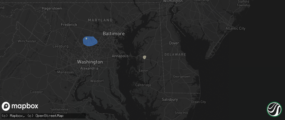 Hail map in Wye Mills, MD on July 5, 2026