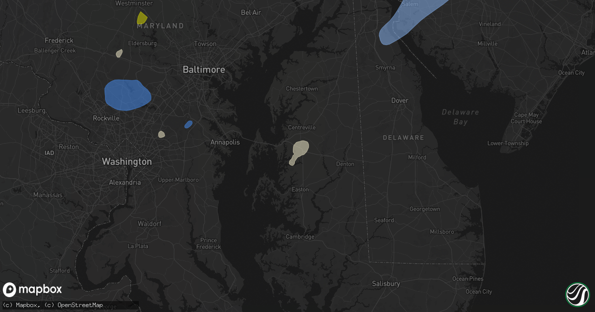 Hail map in Wye Mills, MD on July 5, 2026