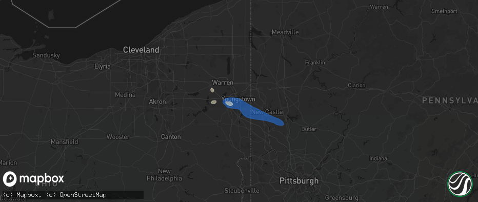 Hail map in Youngstown, OH on July 5, 2026