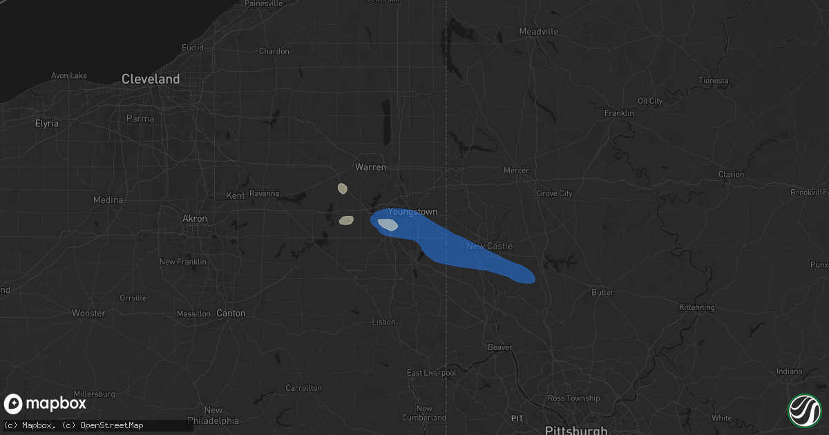 Hail map in Youngstown, OH on July 5, 2026