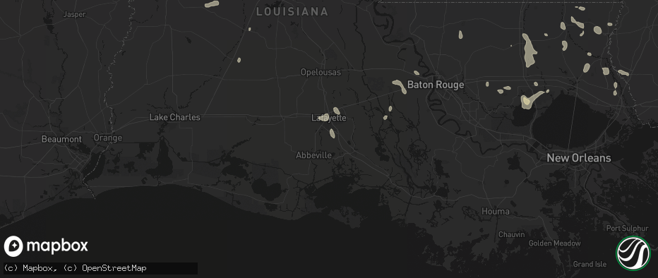 Hail map in Youngsville, LA on July 5, 2026