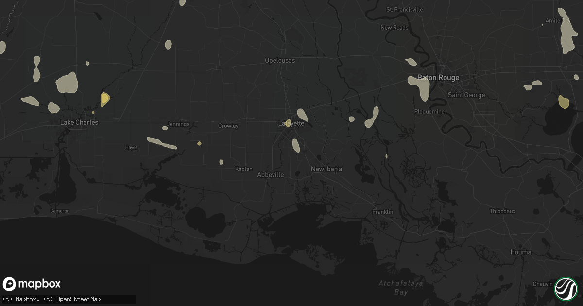 Hail map in Youngsville, LA on July 5, 2026