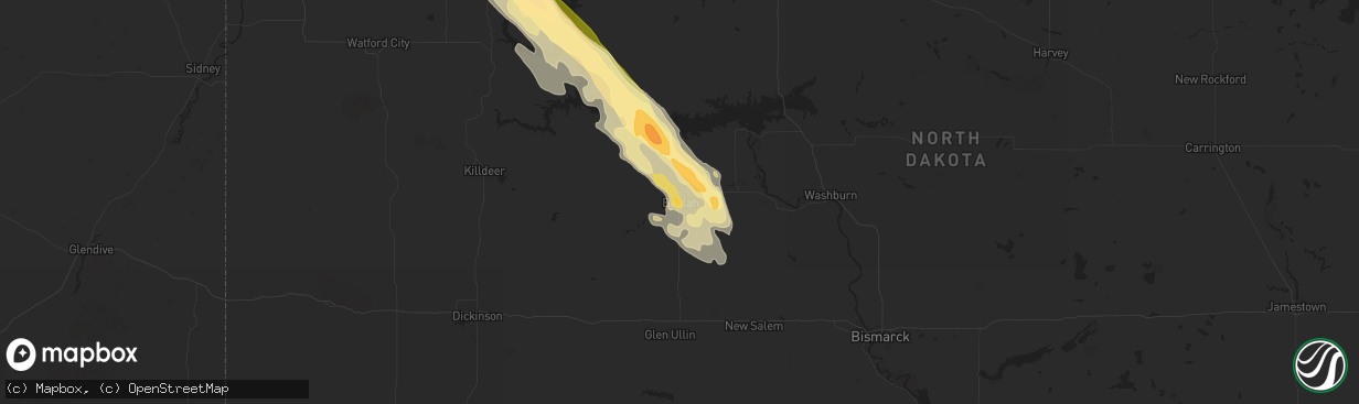 Hail map in Beulah, ND on July 6, 2014