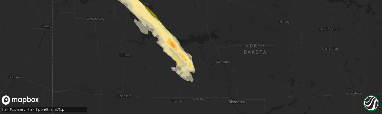 Hail map in Hazen, ND on July 6, 2014