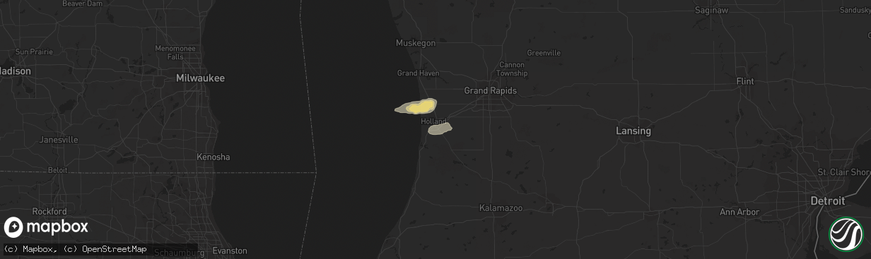 Hail map in Holland, MI on July 6, 2014