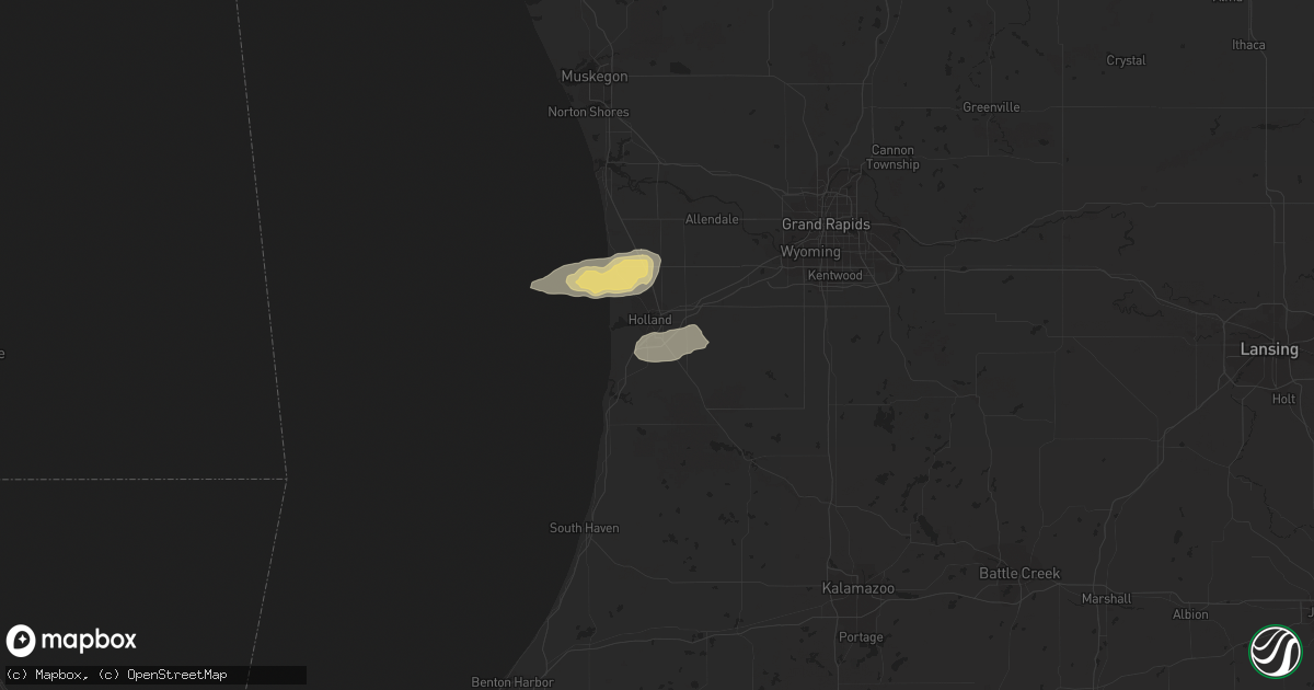Hail map in Holland, MI on July 6, 2014