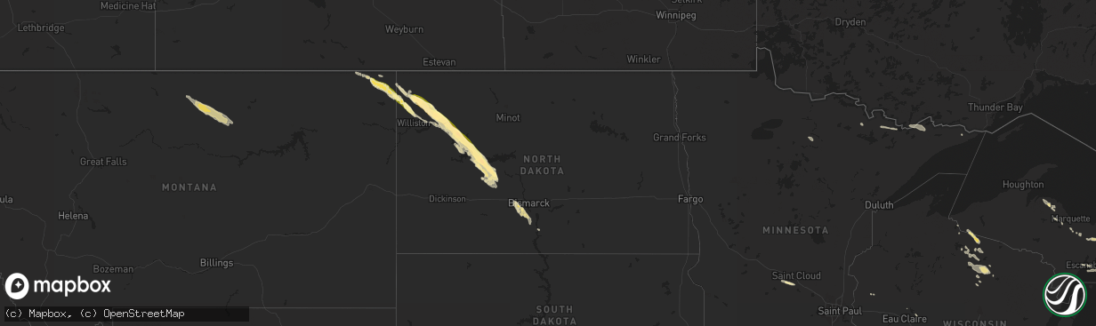 Hail map in North Dakota on July 6, 2014