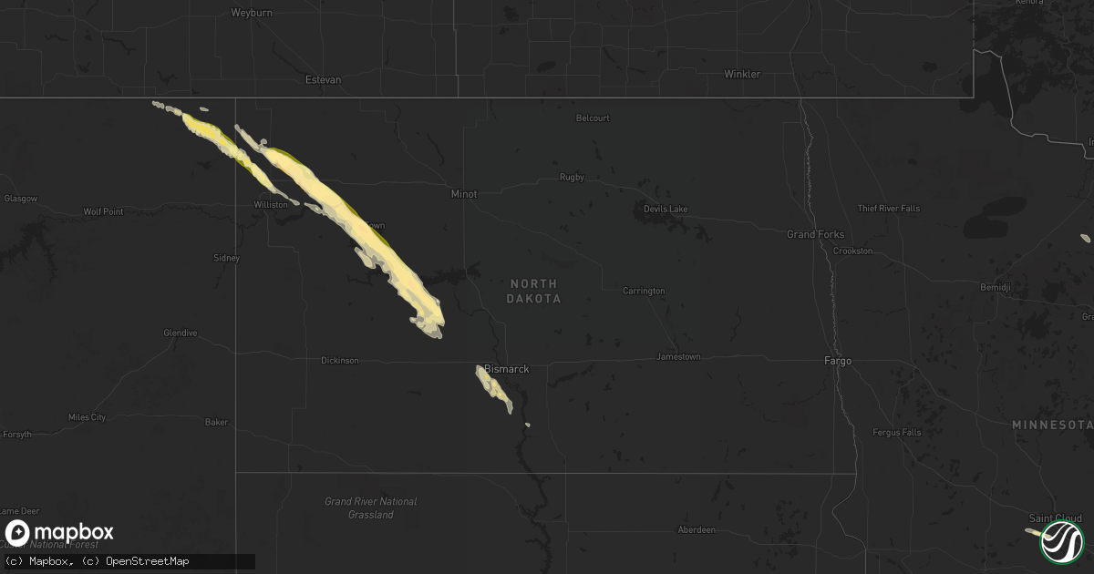 Hail map in North Dakota on July 6, 2014