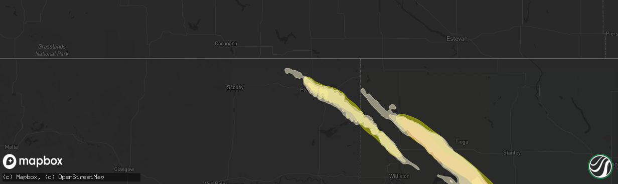 Hail map in Plentywood, MT on July 6, 2014