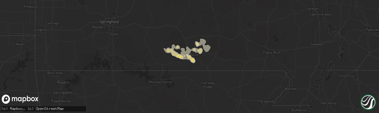 Hail map in West Plains, MO on July 6, 2014