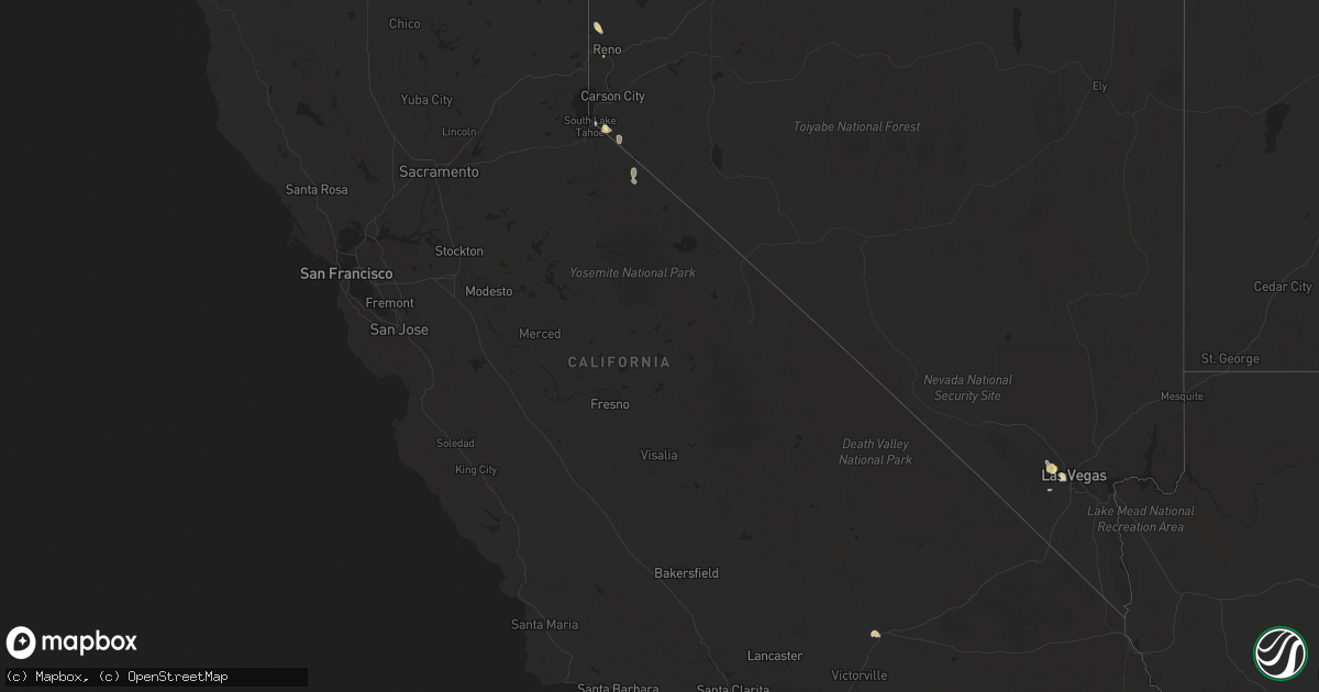 Hail map in California on July 6, 2015
