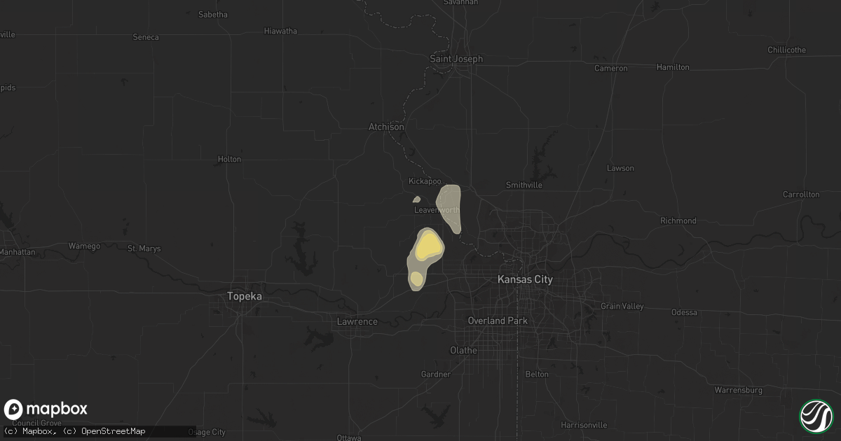 Hail map in Leavenworth, KS on July 6, 2015