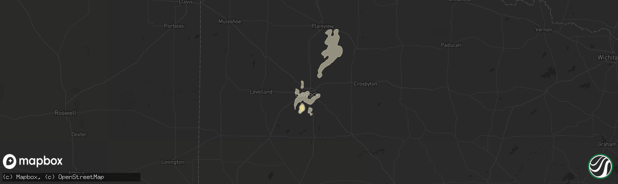 Hail map in Lubbock, TX on July 6, 2015