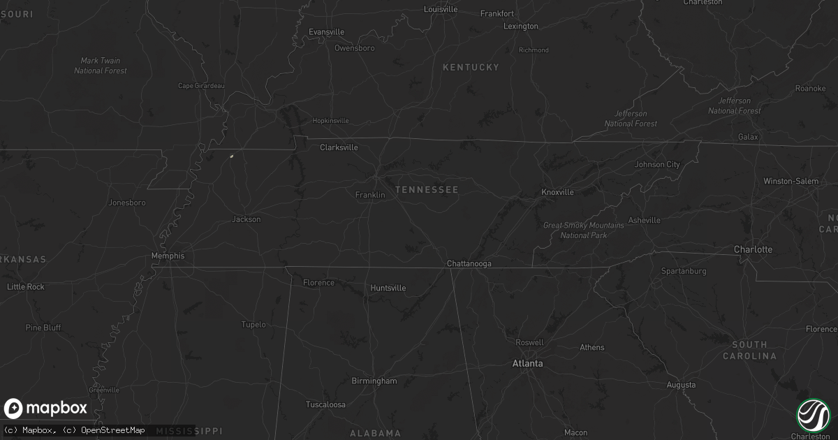 Hail map in Tennessee on July 6, 2015