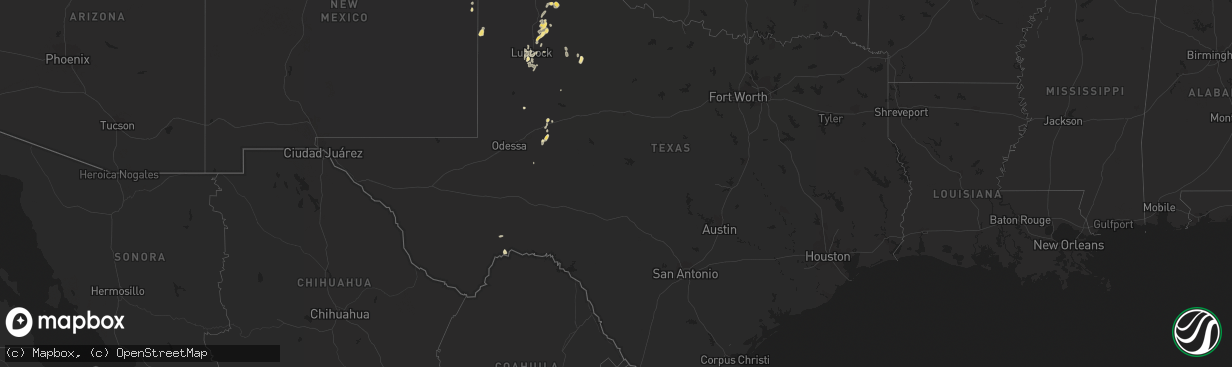 Hail map in Texas on July 6, 2015