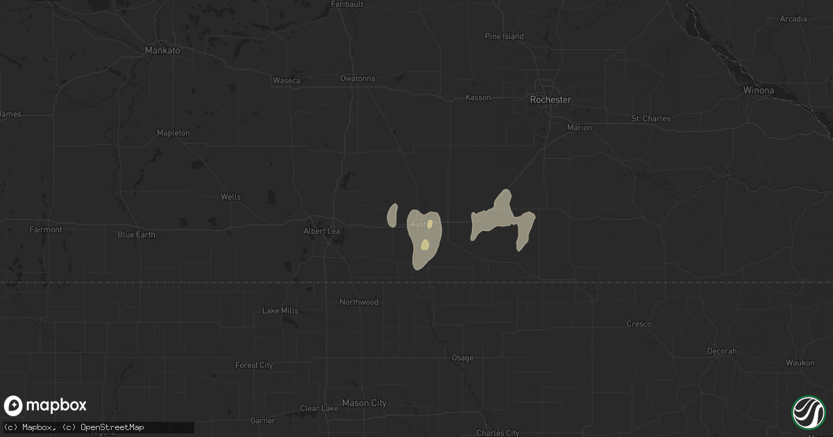 Hail map in Austin, MN on July 6, 2016