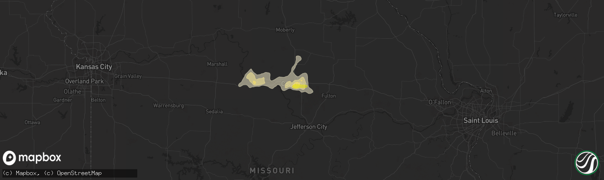 Hail map in Columbia, MO on July 6, 2016